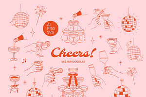 Cheers party celebration vector set, an Object Illustration by yabluko_draws