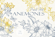 Anemones. Pencil and gold collection, a Decorative Illustration by DamriNa art (Thumbnail 1 of 10)