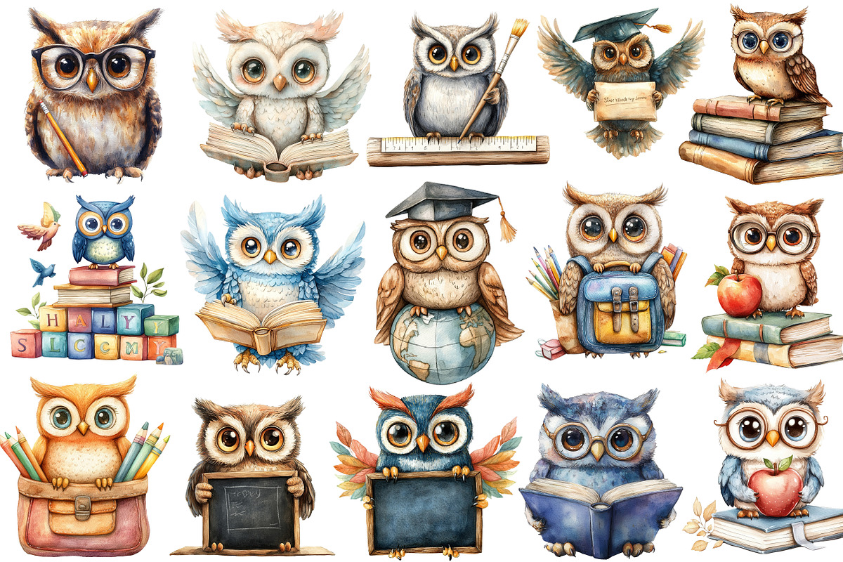 School Clipart School Owl Clipart, an Illustration by SinaCreation (Photo 2 of 5)