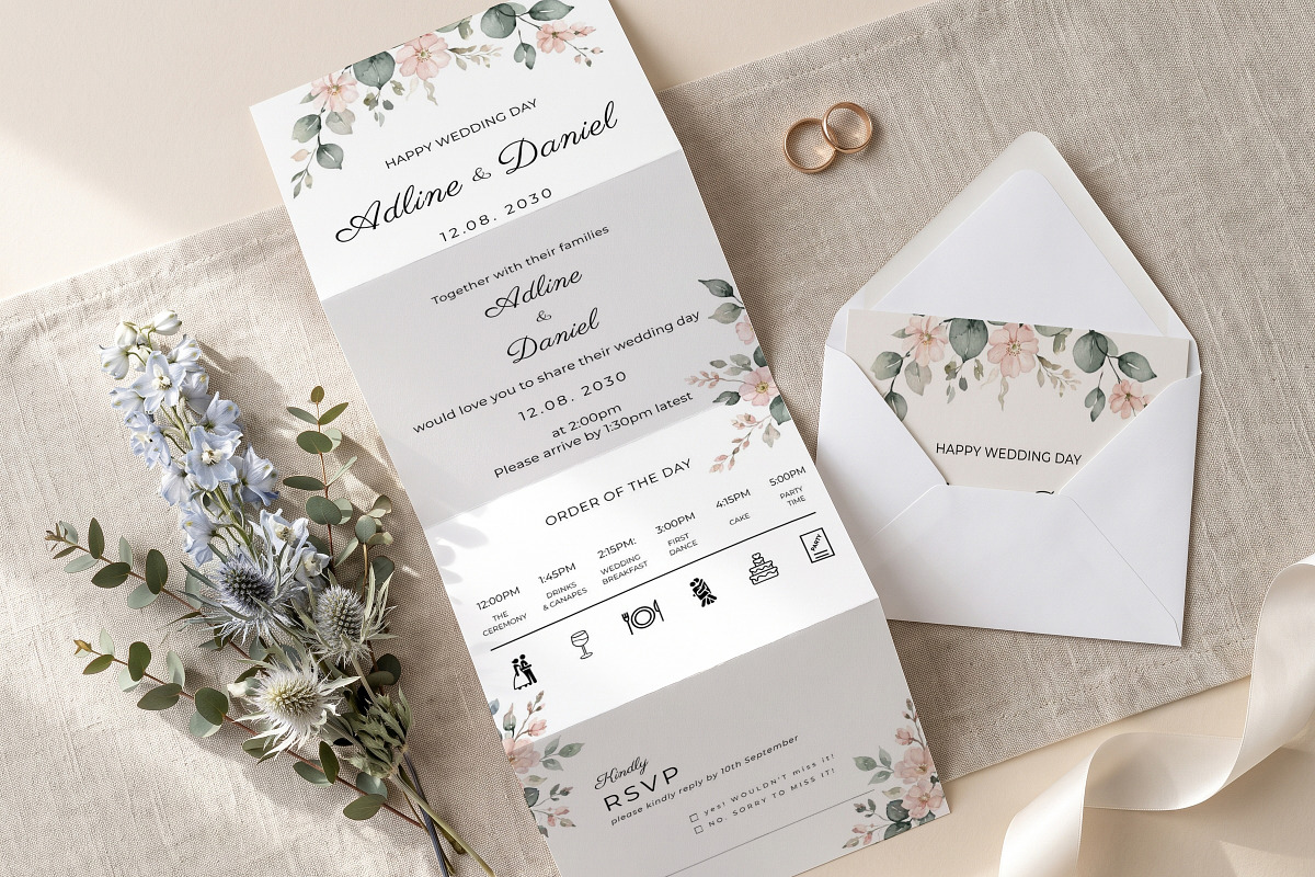 Floral Wedding Invitation Suite, an Invitation Template by Arslan (Photo 2 of 3)