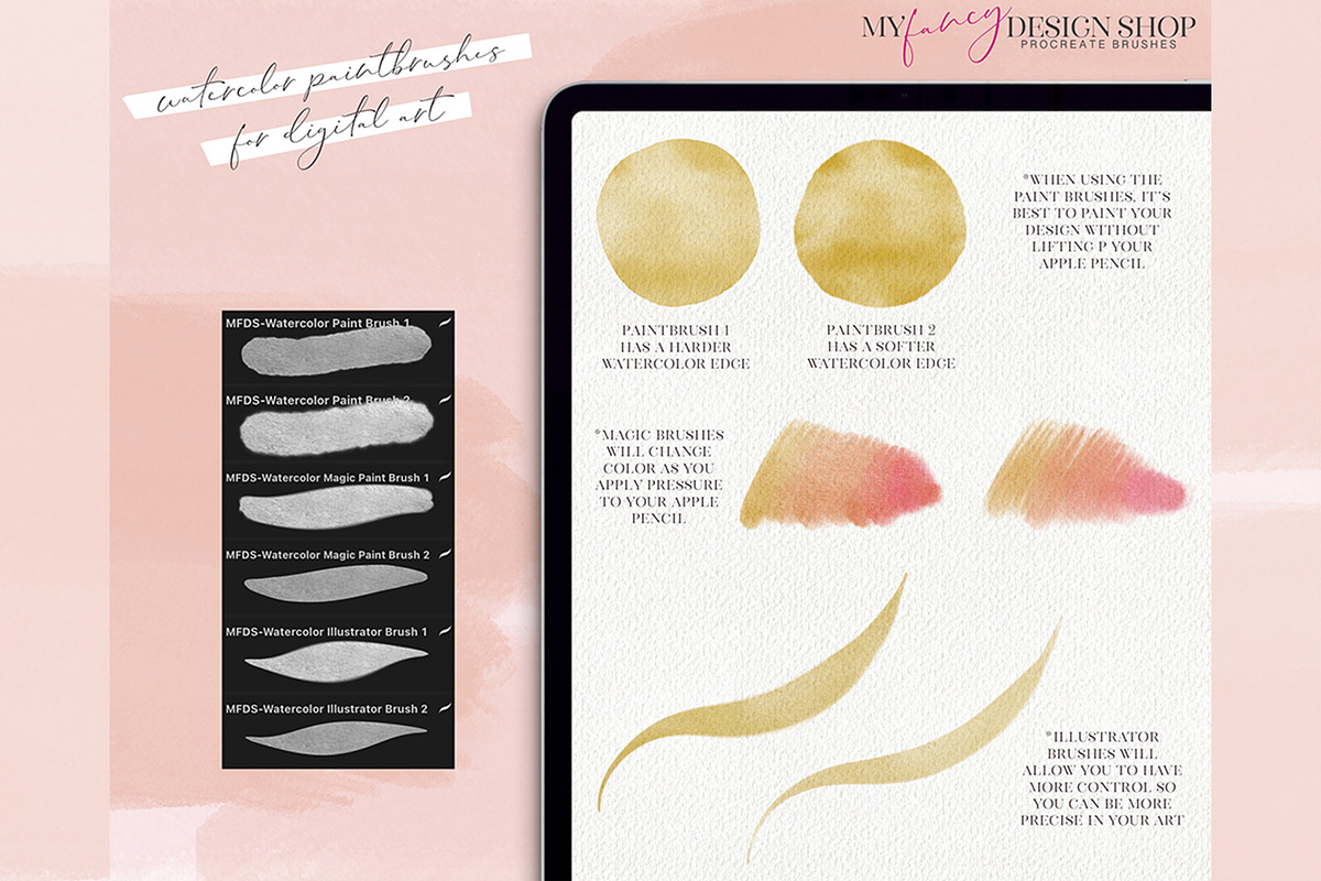 Procreate Watercolor Brush Set, a Brush Add-On by My Fancy Design Shop (Photo 3 of 13)