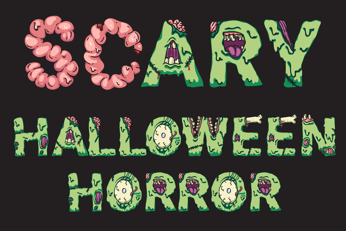Scary zombie monster halloween font preview 8
