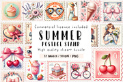 Coquette Summer Postage Stamp, an Illustration by CreationArt (Thumbnail 1 of 9)
