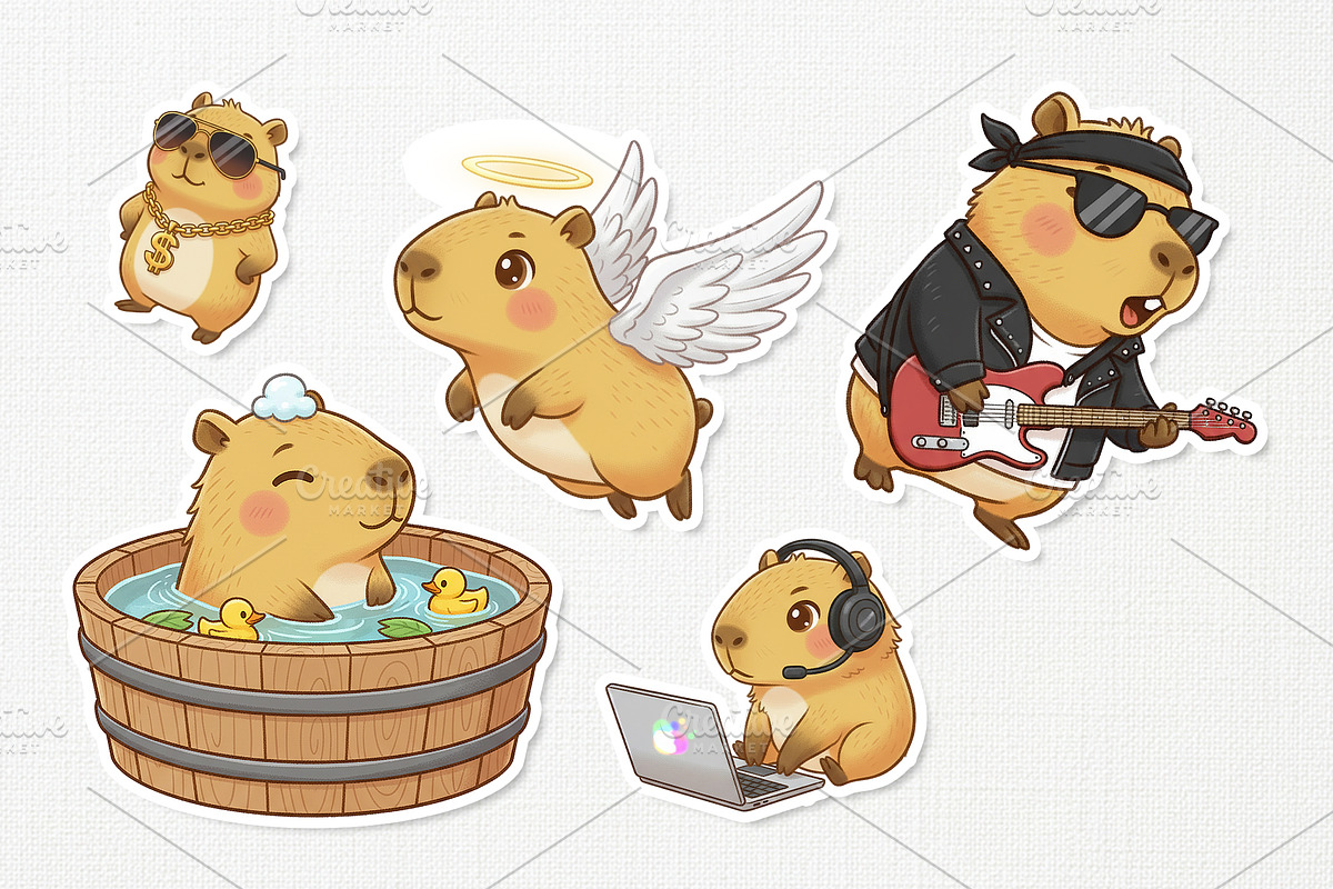 Fun Capybara Cute Kids, an Animal Illustration by Gohsantosa (Photo 4 of 4)