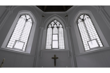View inside of a white chapel with, an Architecture Photo by Media Whale Stock