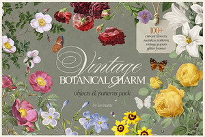 Vintage Botanical Charm Collage Pack, an Object Graphic by lerinartstudio