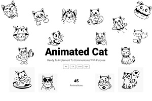 Animated Cat Doodle Icon Pack, an Outline Icon by Prosymbols
