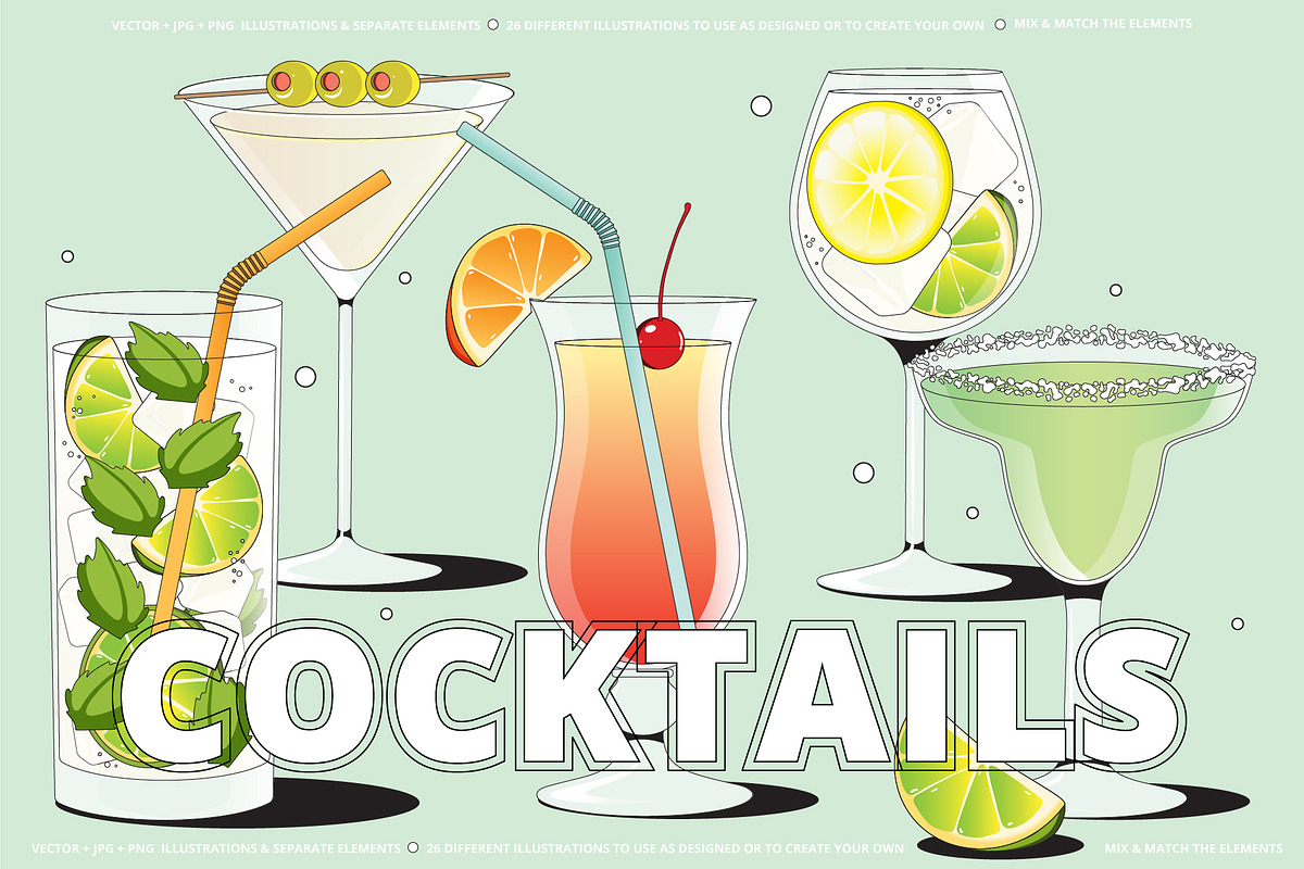 Cocktail Vector Illustrations, a Food Illustration by TheFoodAtlas (Photo 1 of 10)