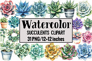 Watercolor Succulents Clipart, an Illustration by Design Market (Thumbnail 1 of 3)