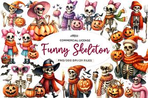 Funny Halloween Skeleton Clipart, an Illustration by CreationArt
