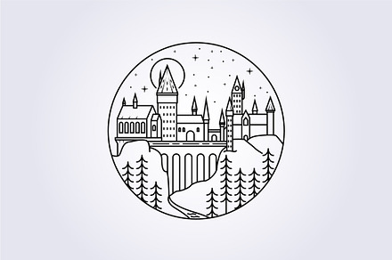 lineart hogwarts castle illustration, an Illustration by Lodzrov