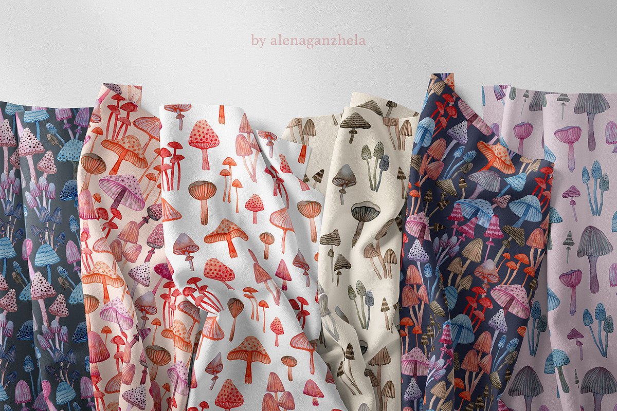 Wonderland watercolor mushrooms, a Decorative Illustration by alenaganzhela (Photo 8 of 9)