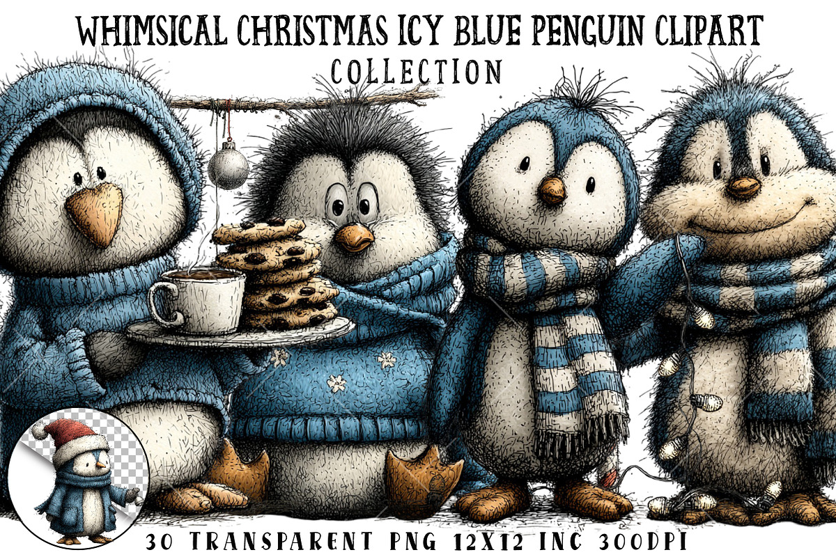 Whimsical Christmas icy Blue Penguin, an Illustration by OK Design (Photo 1 of 6)