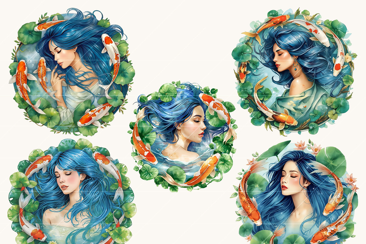 Girl With Koi Fish Clipart Bundle, a Person Illustration by Design Scotch (Photo 5 of 8)