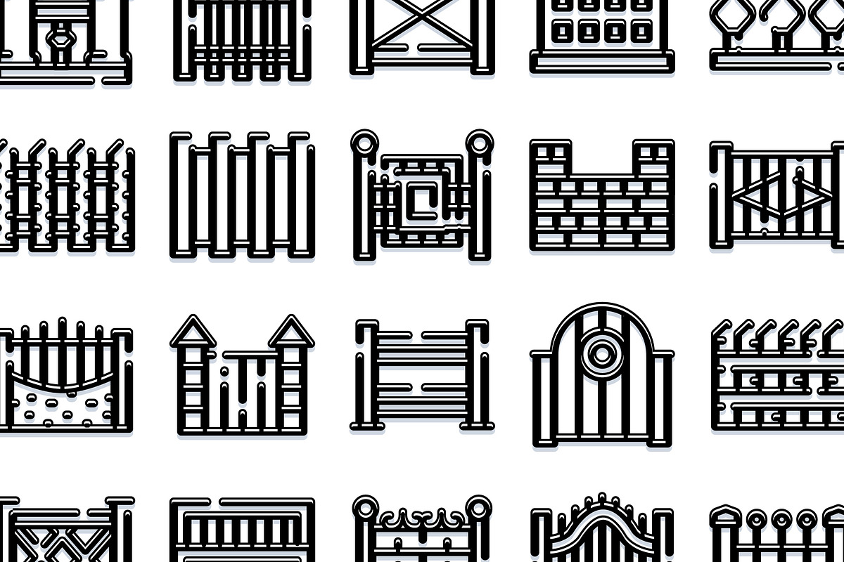 Fence and gate barriers line icons, an Object Graphic by pikepicture (Photo 3 of 3)