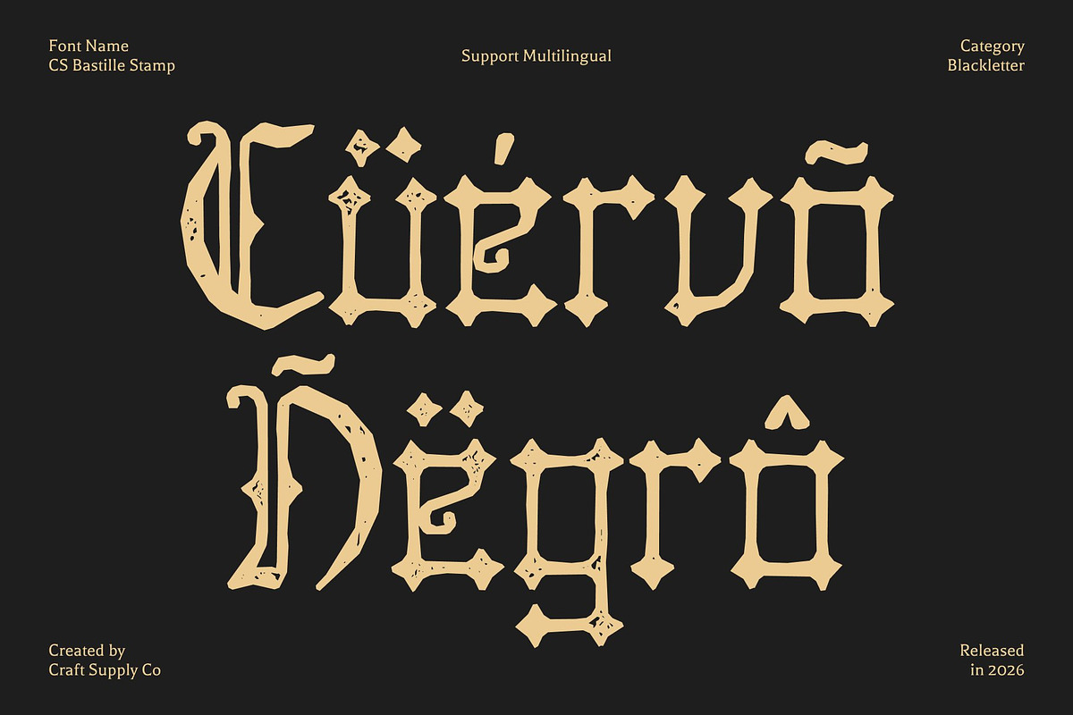 CS Bastille Stamp, a Blackletter Font by Craft Supply Co. (Photo 7 of 8)