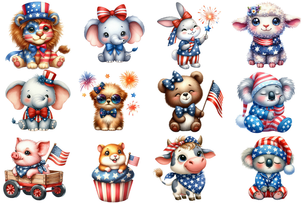Patriotic Cute Animals Clipart, an Illustration by Designworld (Photo 2 of 6)