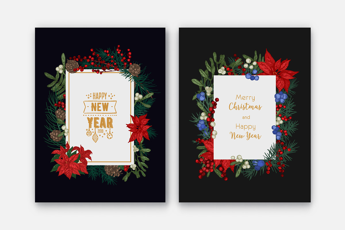 Floral christmas framed cards, a Decorative Illustration by Good Studio (Photo 4 of 19)