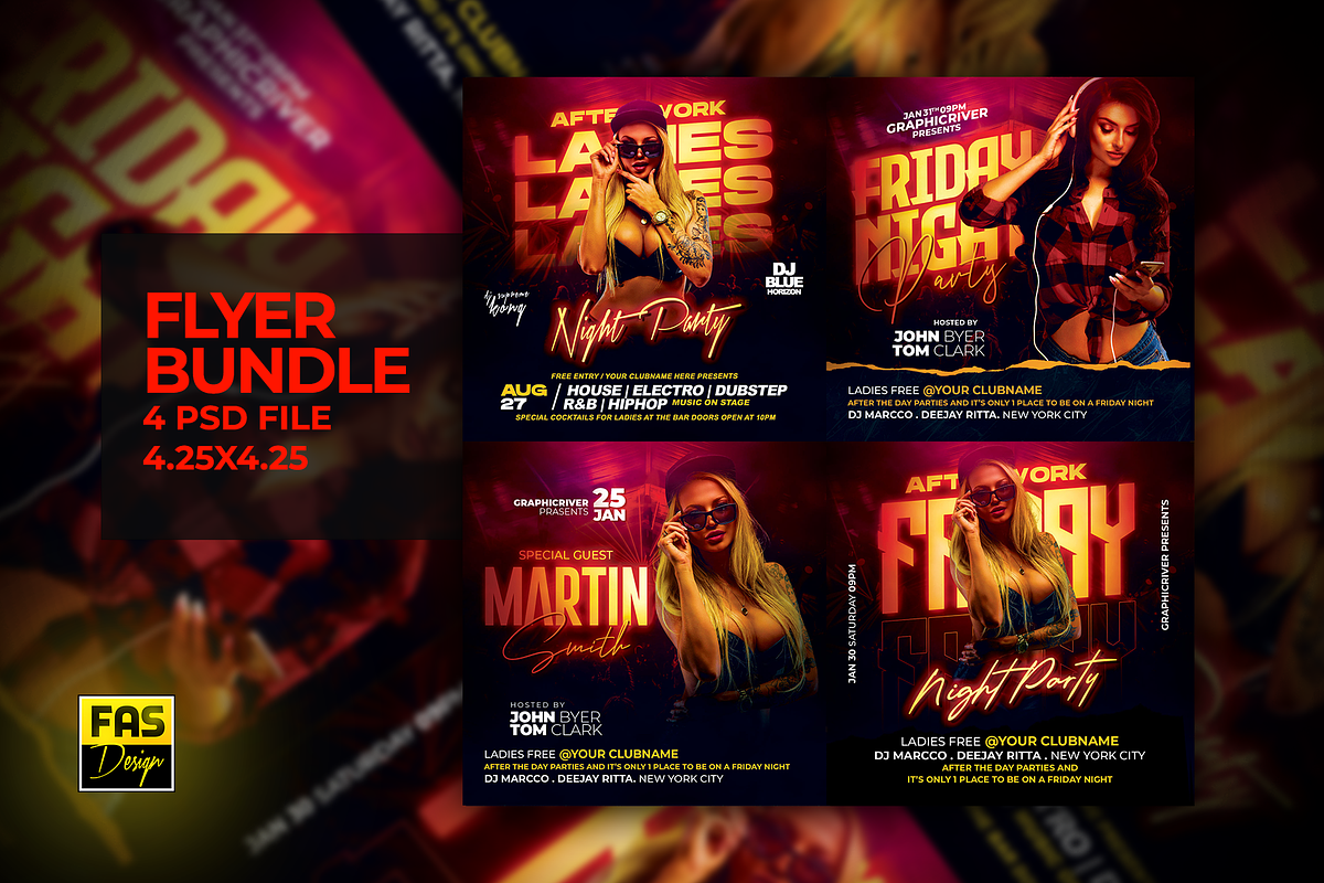 4 Night Party FLyer Bundle, a Flyer Template by FAS-DESIGN (Photo 1 of 6)