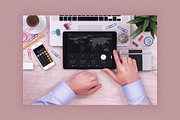 iPad on Office Desk Top View Mockup, a Pens & Pencil Mockup by Mockups & Illustrations (Thumbnail 5 of 9)