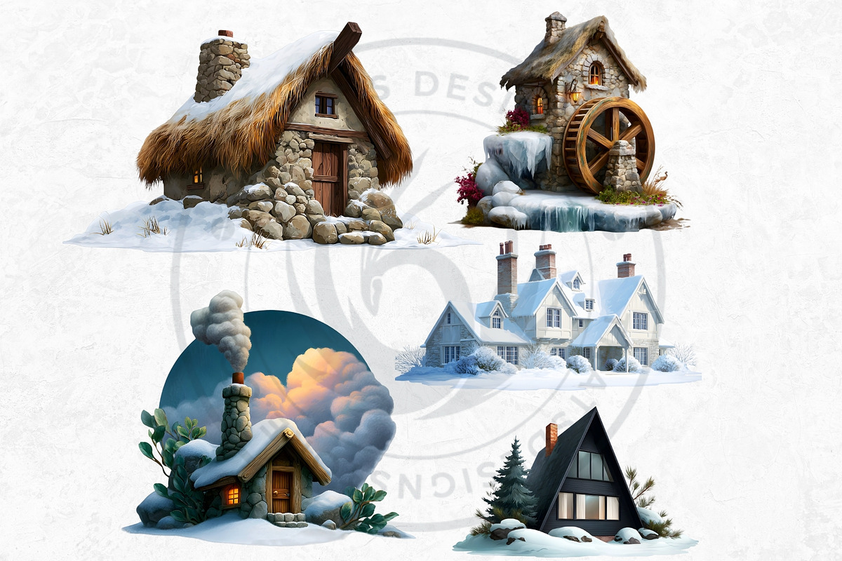 Watercolor Winter Scenes Cliparts, a Seasonal Illustration by ThatsDesignArt (Photo 5 of 17)
