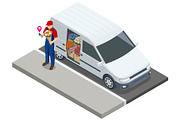 Flower courier with smartphone and, a Transportation Illustration by Golden Sikorka (Thumbnail 1 of 3)