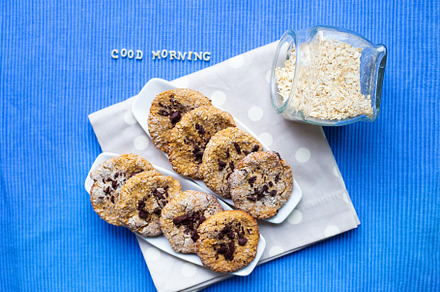 oatmeal cookies in a white plate that says good morning, a Food & Drink Photo by Artsaba Family