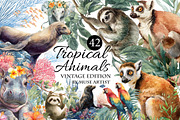Watercolor Tropical Animals Clipart, an Illustration by DreamArtGraphic (Thumbnail 1 of 4)