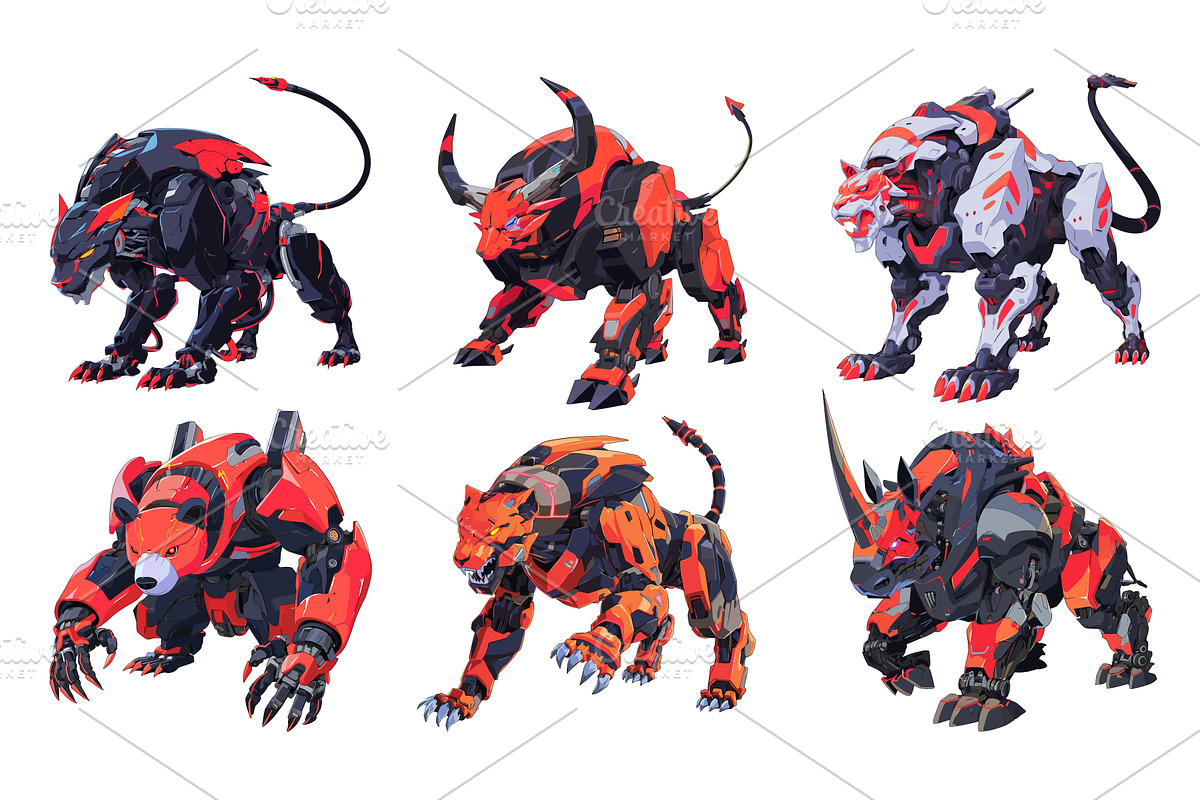 animals robots cartoon. panther bull, an Object Illustration by Stock-Smart-Start