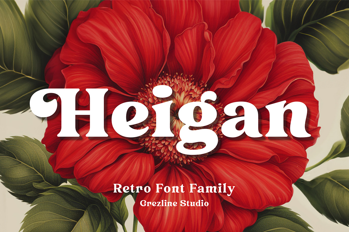 Heigan - Retro Font Family, a Serif Font by Grezline Studio (Photo 1 of 13)