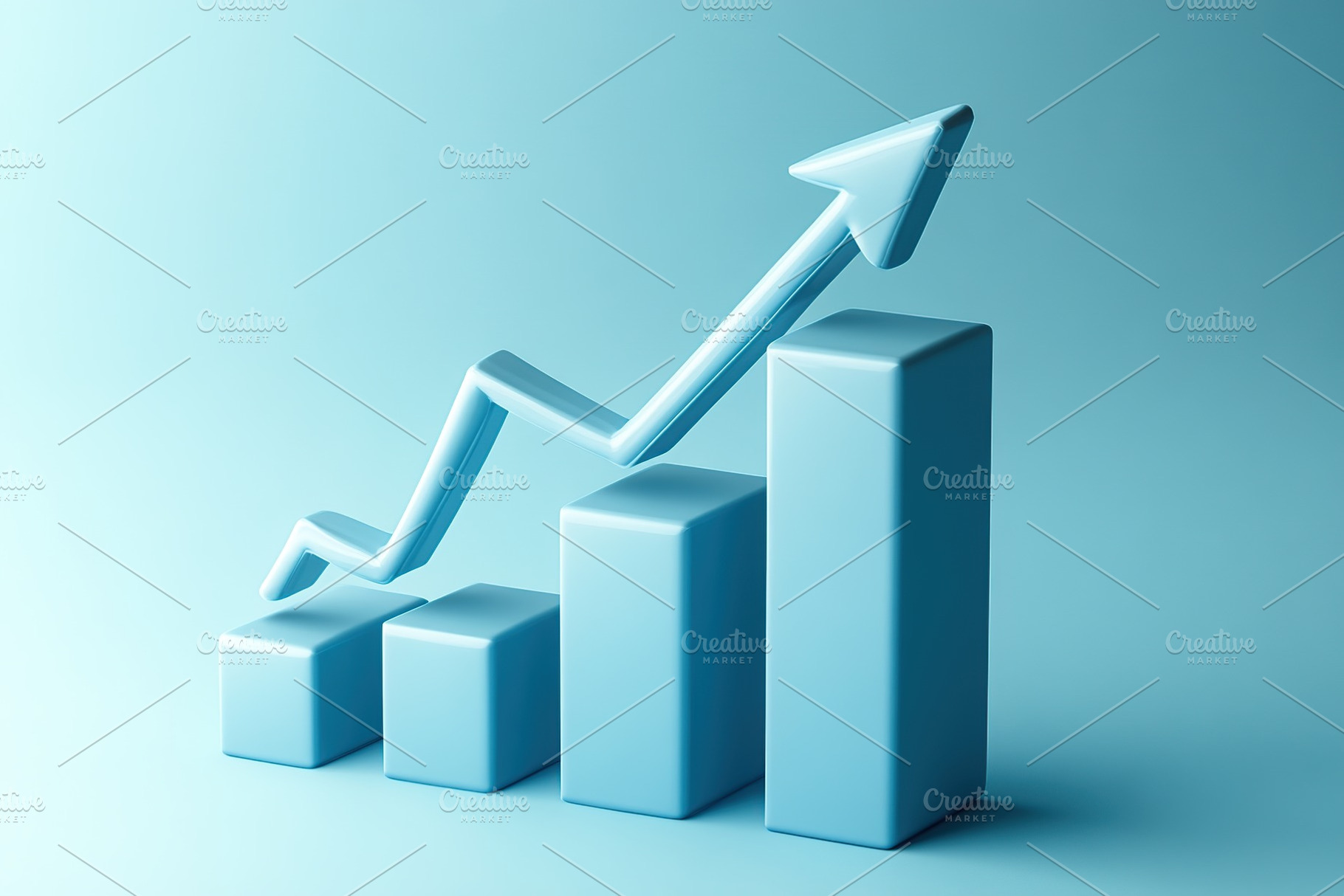 Arrow pointing upwards with growing bars, a Photo by AlyaAnd
