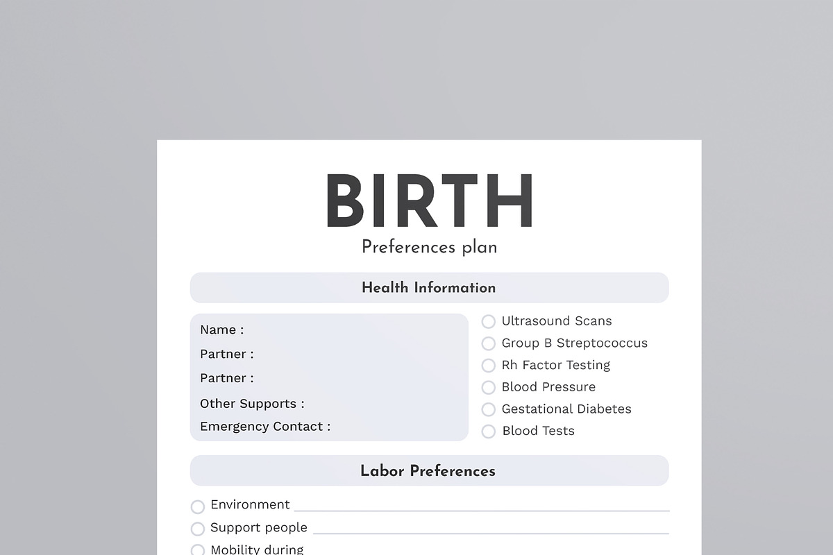 Birth Preferences Plan Template, a Stationery Template by MightyDesign (Photo 2 of 8)