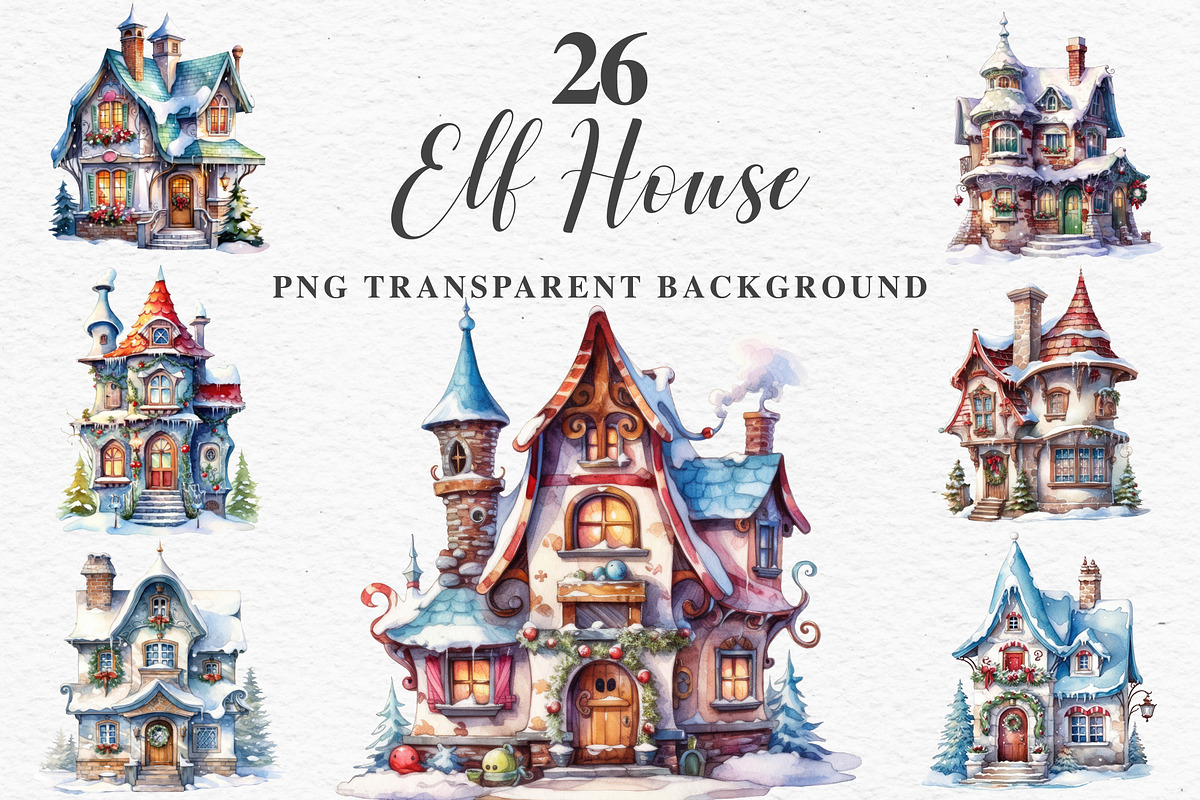 Christmas Santa Elf House Clipart, a Seasonal Illustration by Rabbit Heart (Photo 1 of 10)