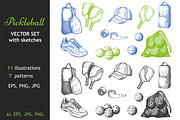 Pickleball Equipment In Sketch Style, a Sport Illustration by Mona Monash (Thumbnail 1 of 3)