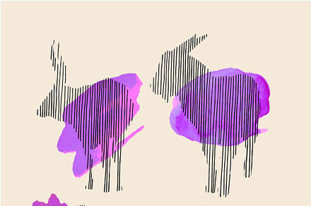 Lines animals and birds watercolor