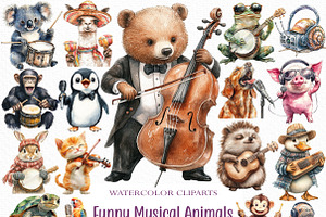 Funny Musical Animals Clipart, an Illustration by Craft Nest