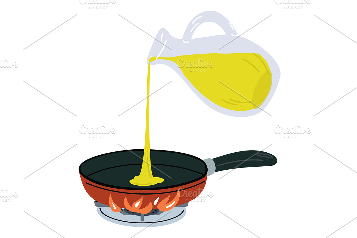 Olive oil from glass bottle is, a Food Illustration by Vectorbuum