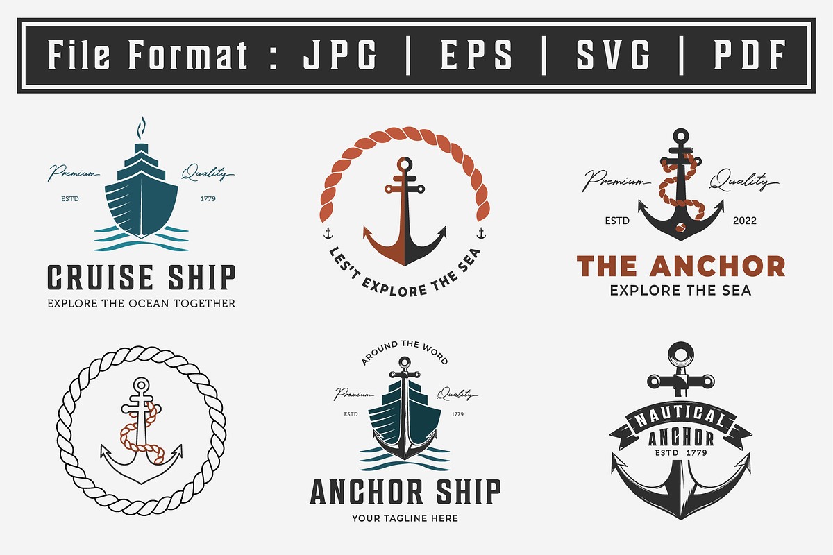 Set Bundle Anchor Ship Logo Icon