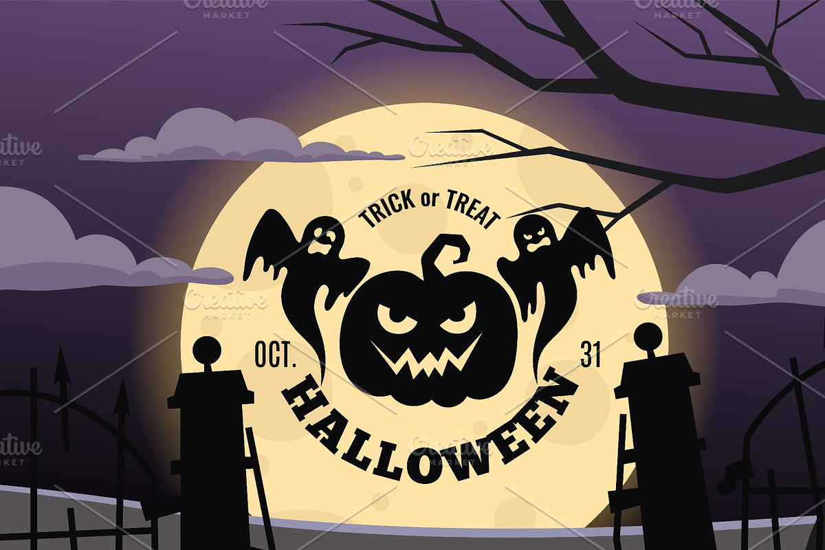 Halloween pumpkin and ghosts trick, an Object Illustration by Onyx (Photo 3 of 3)