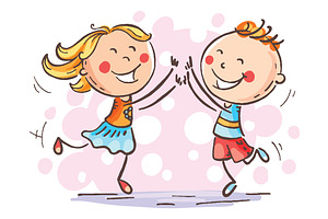 Boy And Girl Jumping With Joy