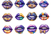 Watercolor Mardi Gras Lips Clipart, an Illustration by Designking (Thumbnail 3 of 5)