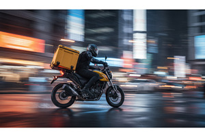 Fast moving motorcycle courier, a Transportation Photo by Igor Tichonow