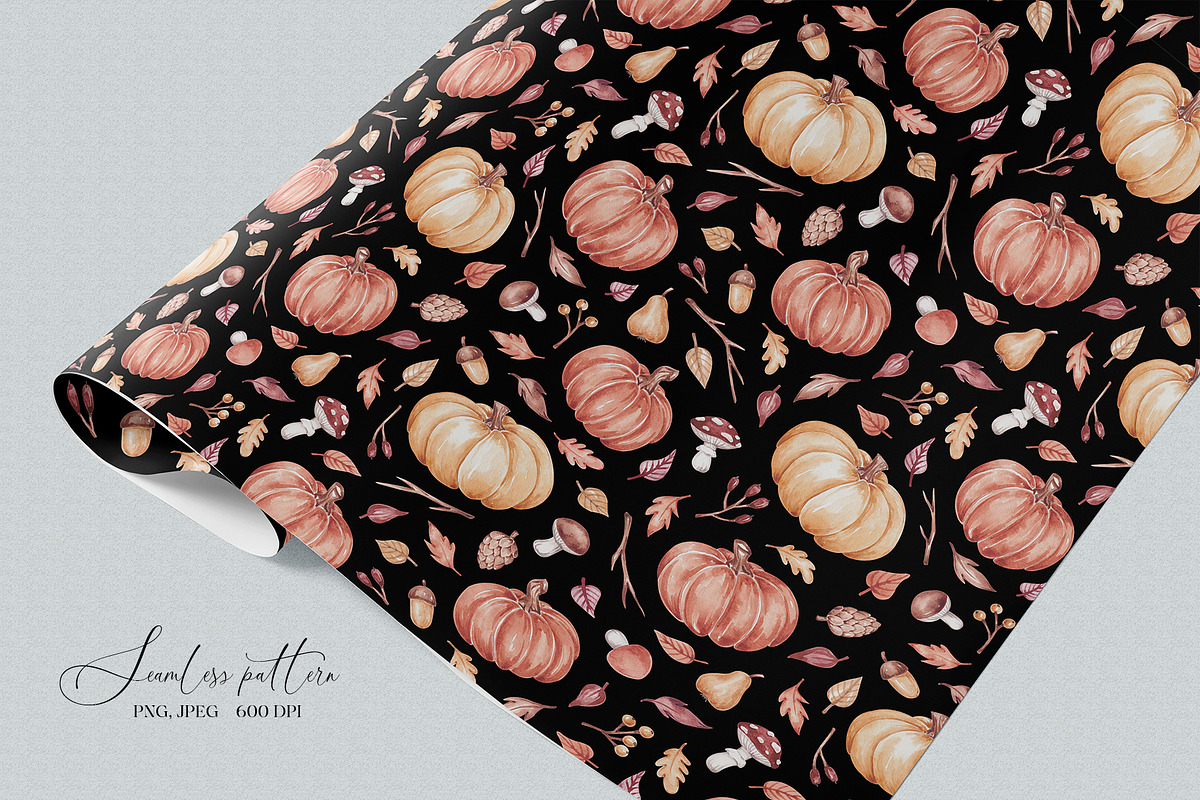 Watercolor Fall Pumpkins Pattern, a Pattern Graphic by SirenaArt (Photo 11 of 13)