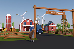 Low Poly Farm House And Animals Pack