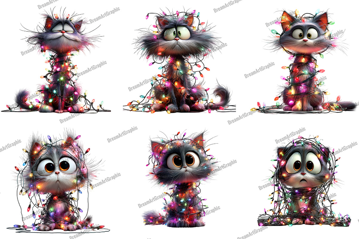 Quirky Christmas Cat Clipart, an Illustration by DreamArtGraphic (Photo 3 of 5)