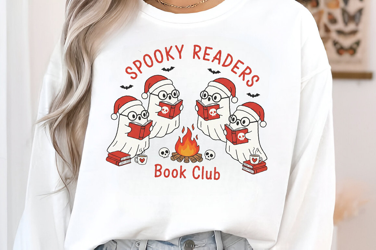 Festive Ghost Reading PNG, an Illustration by Craft Nest (Photo 2 of 6)
