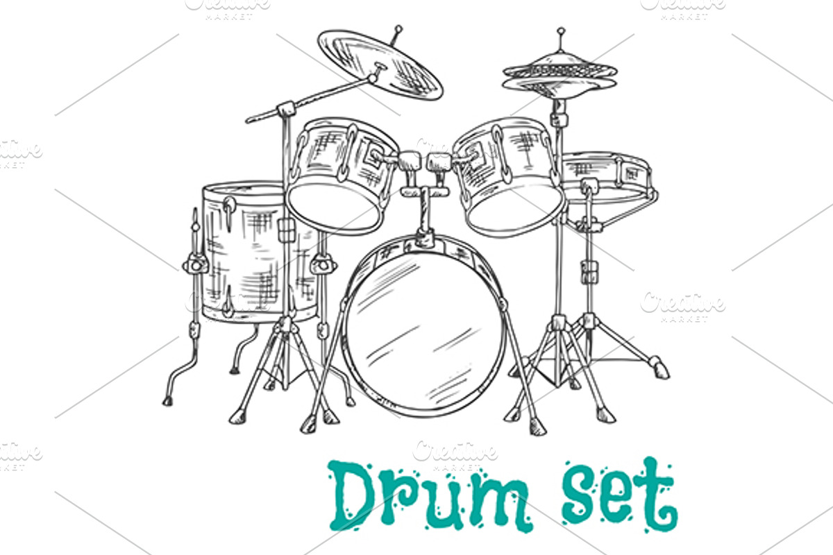 Sketched five piece drum set, a Background Graphic by Vector Tradition