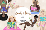 Beach Girl Clipart | Reading Clipart, a Person Illustration by GlamArtZhanna (Thumbnail 1 of 5)