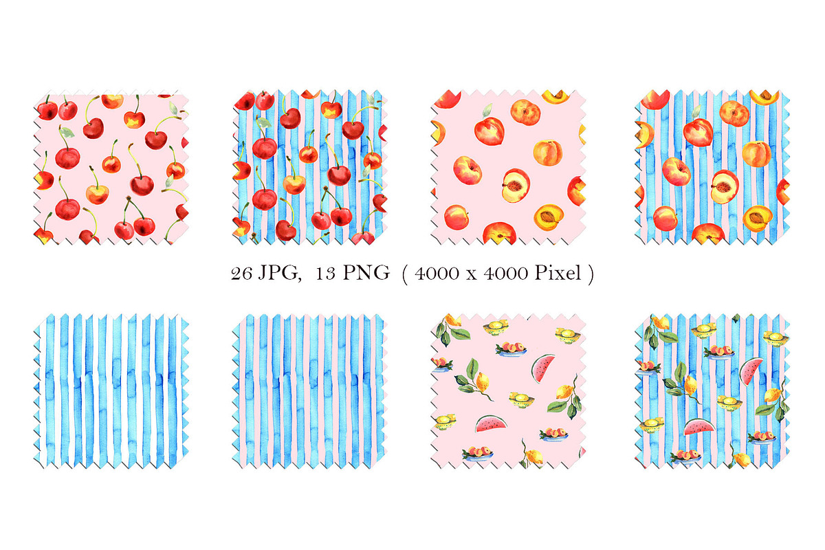 Summer Fruits Seamless patterns, an Illustration by JennyColorArt (Photo 2 of 6)