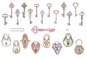 Watercolor Vintage Key Set, a Decorative Illustration by MayaNavits (Thumbnail 6 of 12)
